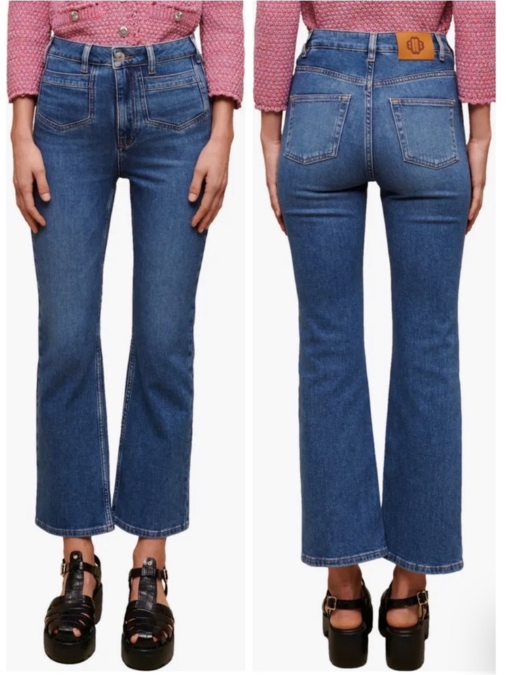 Maje Papala High Rise Ankle Flare Jeans with Front Patch Pockets Size 38/6 - Picture 9 of 16
